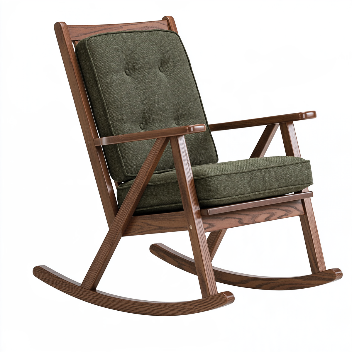 Sedia a dondolo 67 x 90 x 100 cm in legno e tessuto verde stile retrò