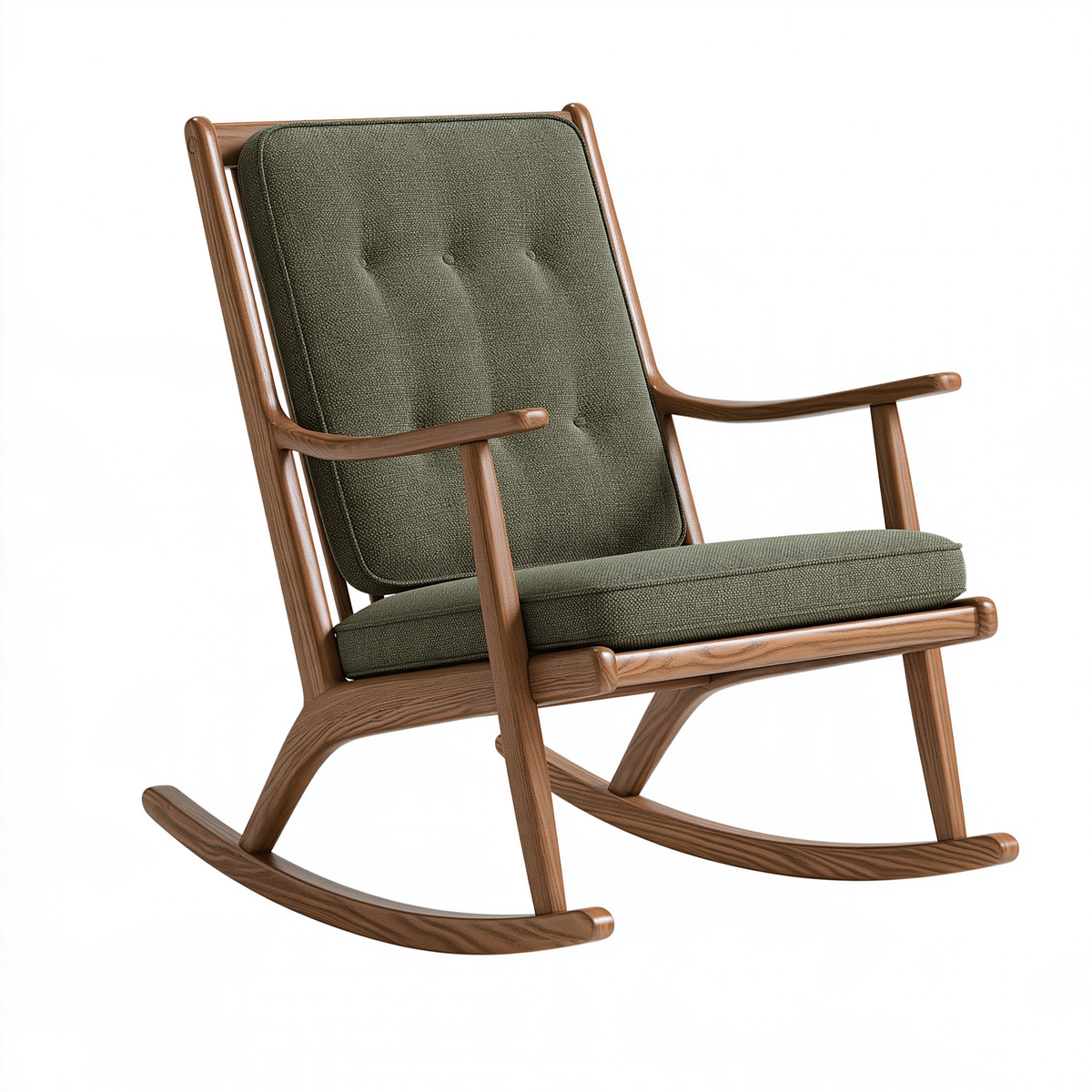Sedia a dondolo 70 x 90 x 100 cm in legno e tessuto verde con braccioli stile moderno