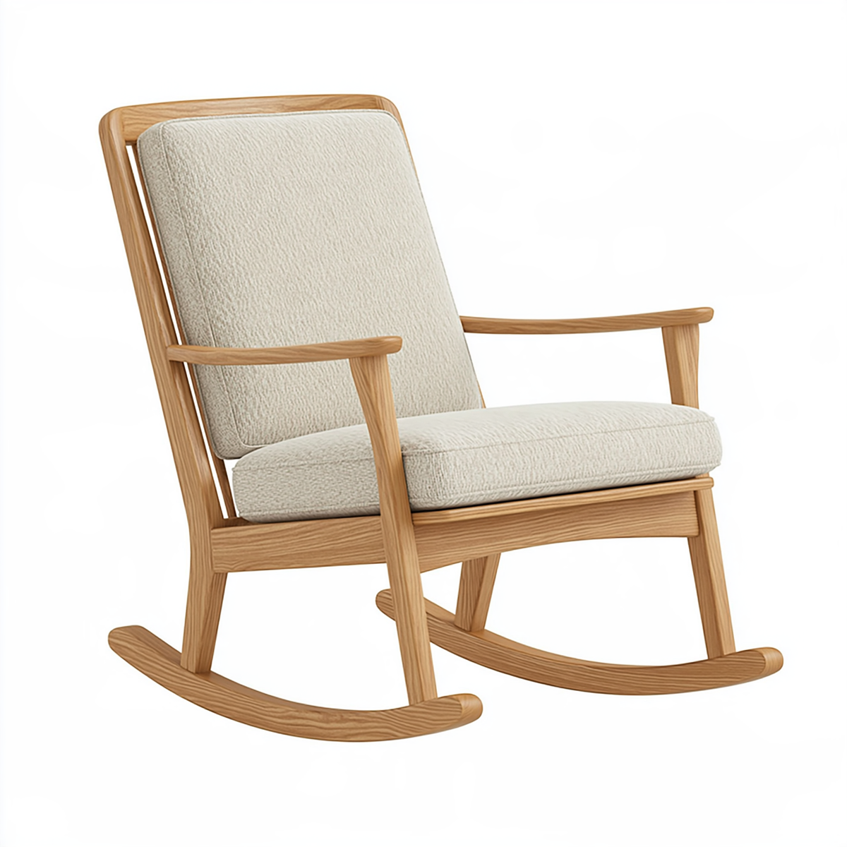 Sedia a dondolo 68 x 92 x 98 cm in legno naturale e tessuto avorio - stile nordico