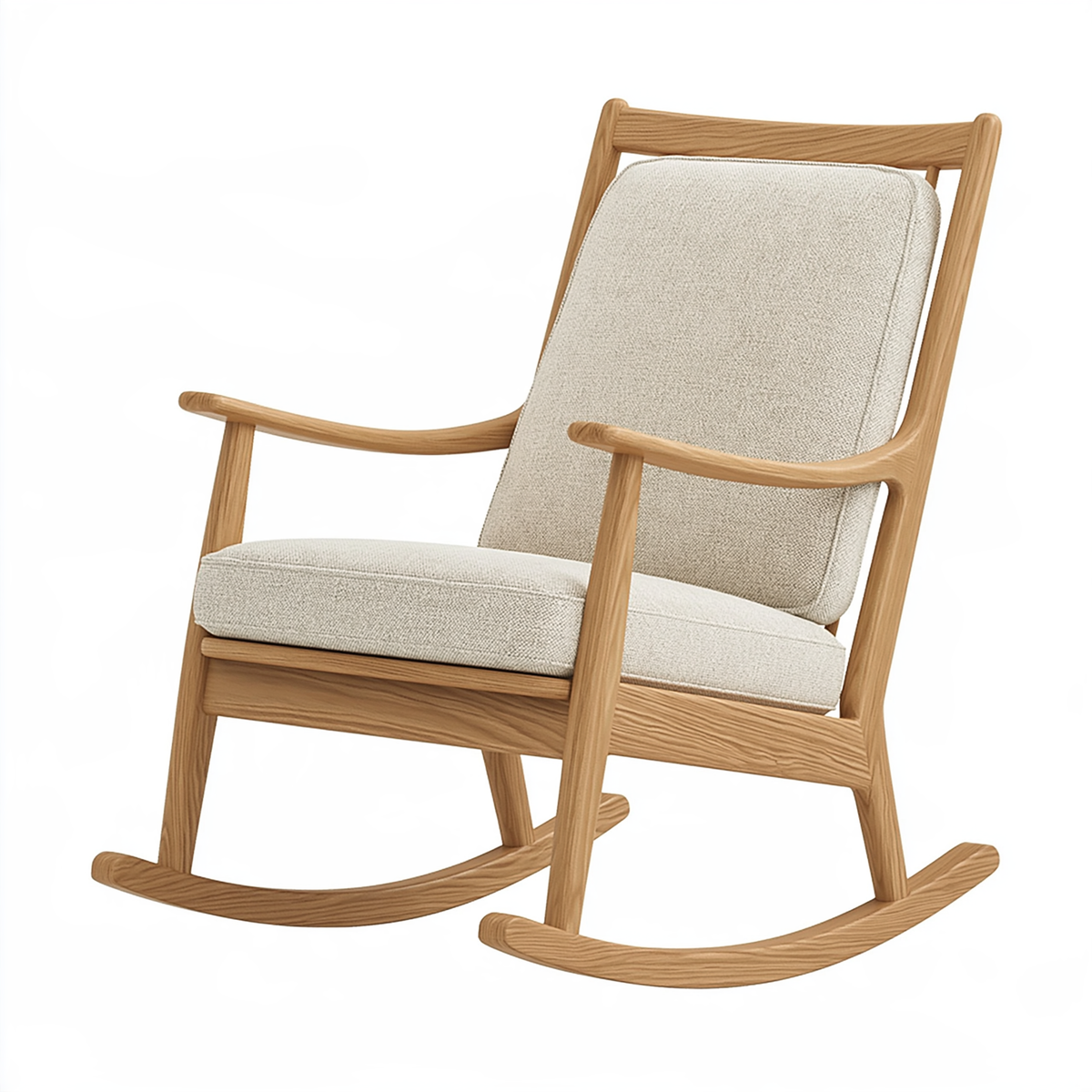 Sedia a dondolo 68 x 90 x 105 cm in legno naturale e tessuto beige con braccioli