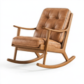Sedia a dondolo 70 x 95 x 105 cm in legno e rivestimento effetto pelle marrone stile retrò