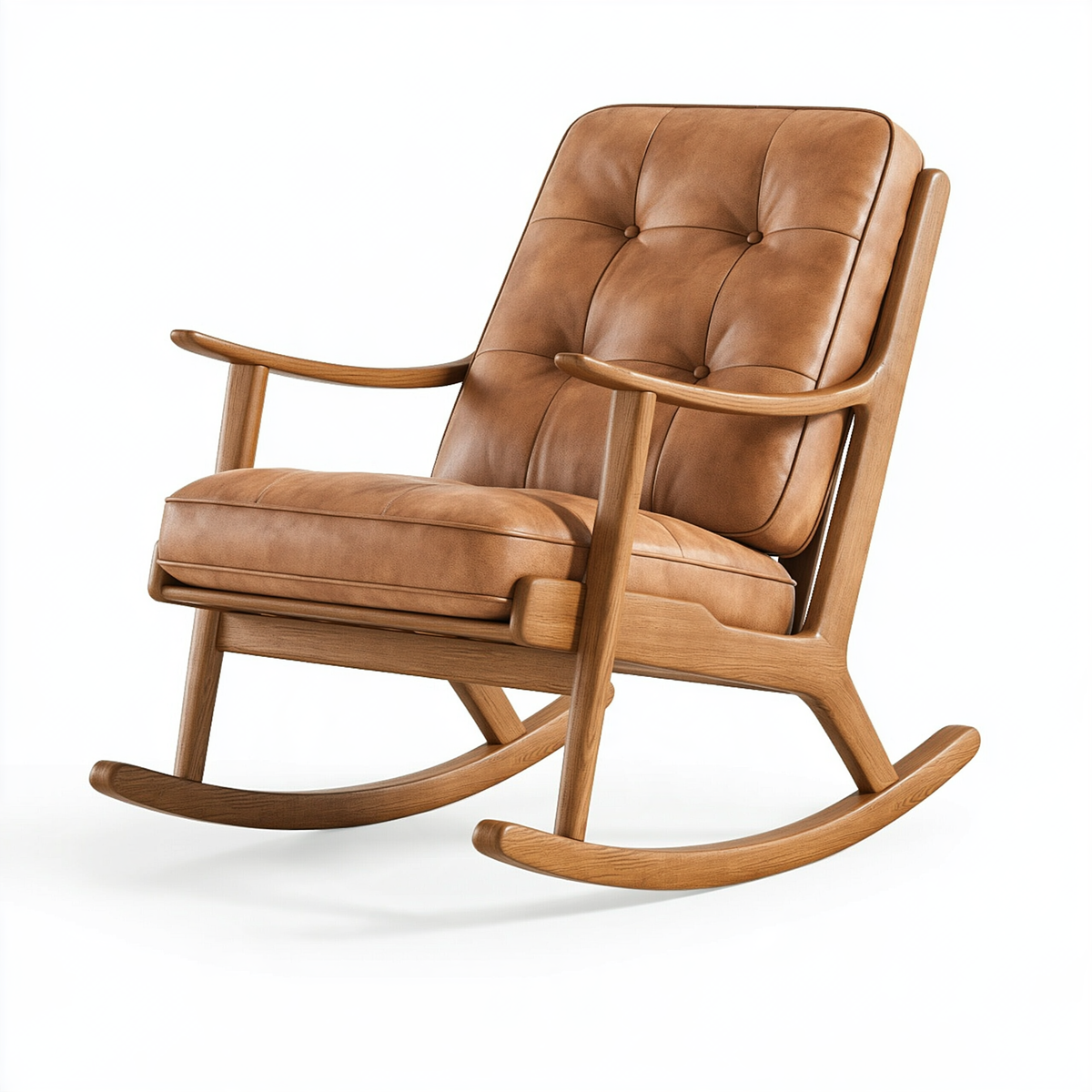 Sedia a dondolo 70 x 95 x 105 cm in legno e rivestimento effetto pelle marrone stile retrò