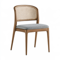 Sedia da pranzo 50 x 55 x 82 cm in legno marrone con schienale in rattan e seduta imbottita grigia