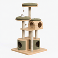 Tiragraffi per gatti 110 x 60 x 180 cm in legno beige e verde con colonne in sisal e cucce
