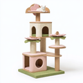 Albero tiragraffi per gatti 100 x 60 x 180 cm in legno beige rosa e verde con cucce e colonne in sisal
