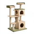 Tiragraffi per gatti 60 x 60 x 180 cm in legno sisal e tessuto verde con cucce e piattaforme