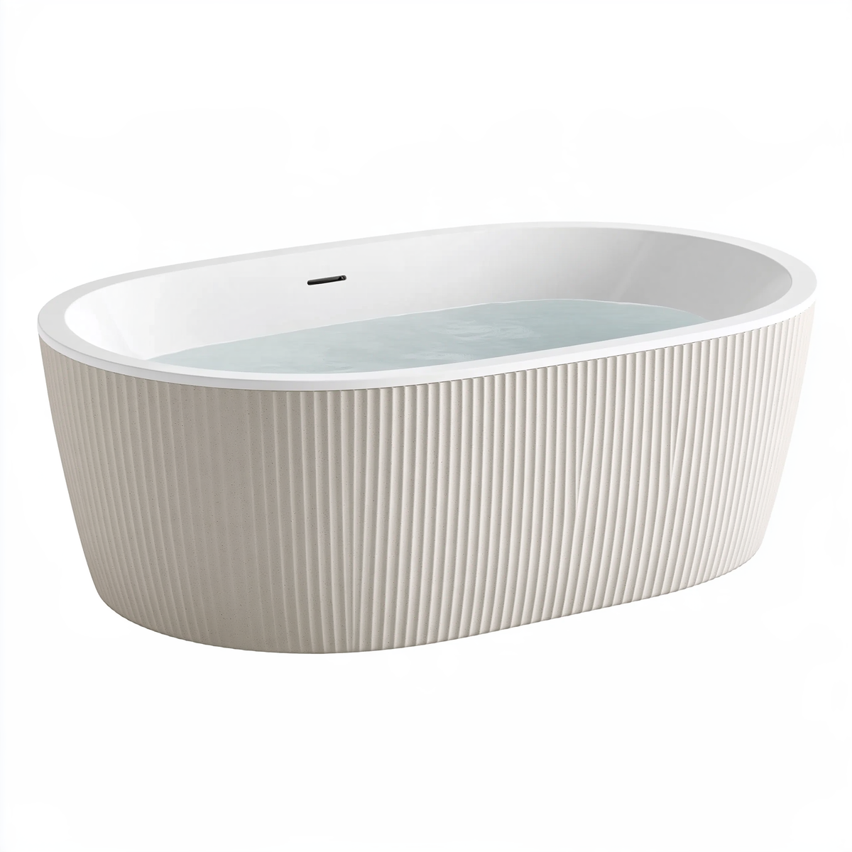 Vasca da bagno ovale 170 x 80 x 58 cm in materiale composito bianco - freestanding moderna con superficie scanalata