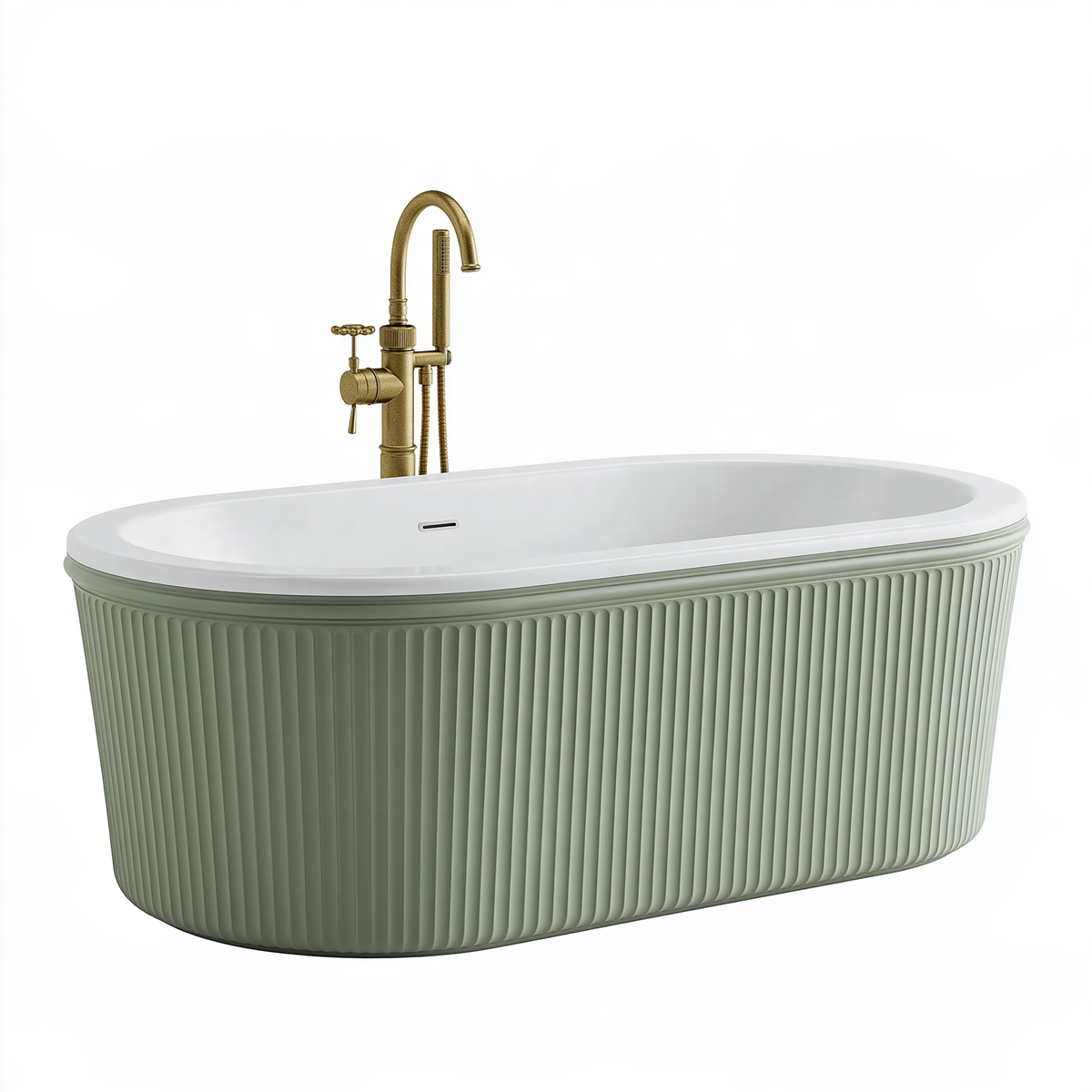 Vasca da bagno freestanding 170 x 75 cm in acrilico verde salvia scanalata stile classico