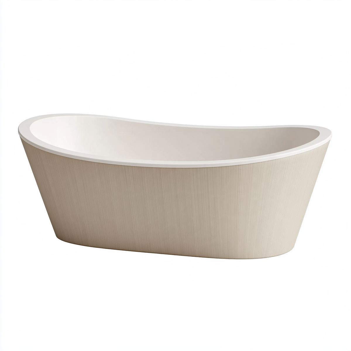 Vasca da bagno freestanding ovale 170 x 80 x 58 cm in acrilico beige effetto legno stile moderno