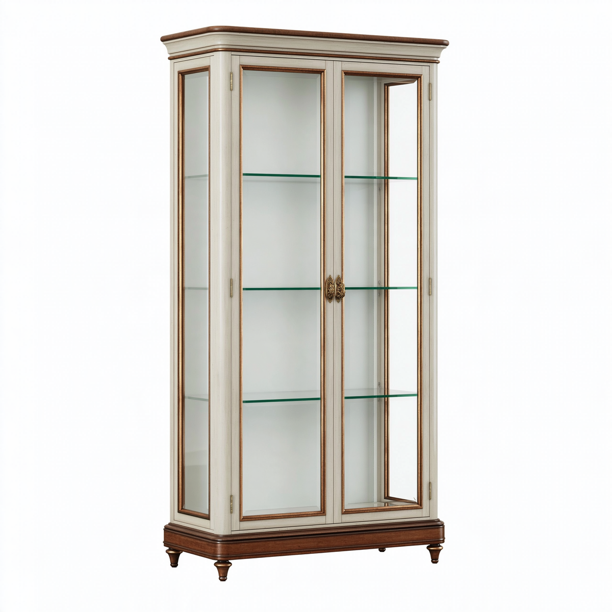 Vetrina 110 x 45 x 200 cm in legno e vetro avorio/marrone stile classico per soggiorno