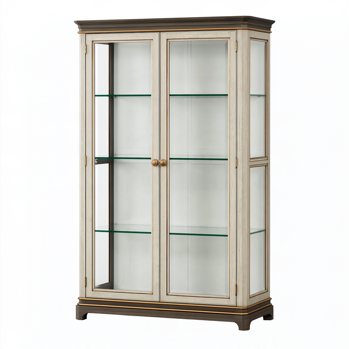 Vetrina 100 x 45 x 200 cm in legno e vetro avorio/marrone stile classico a 2 ante