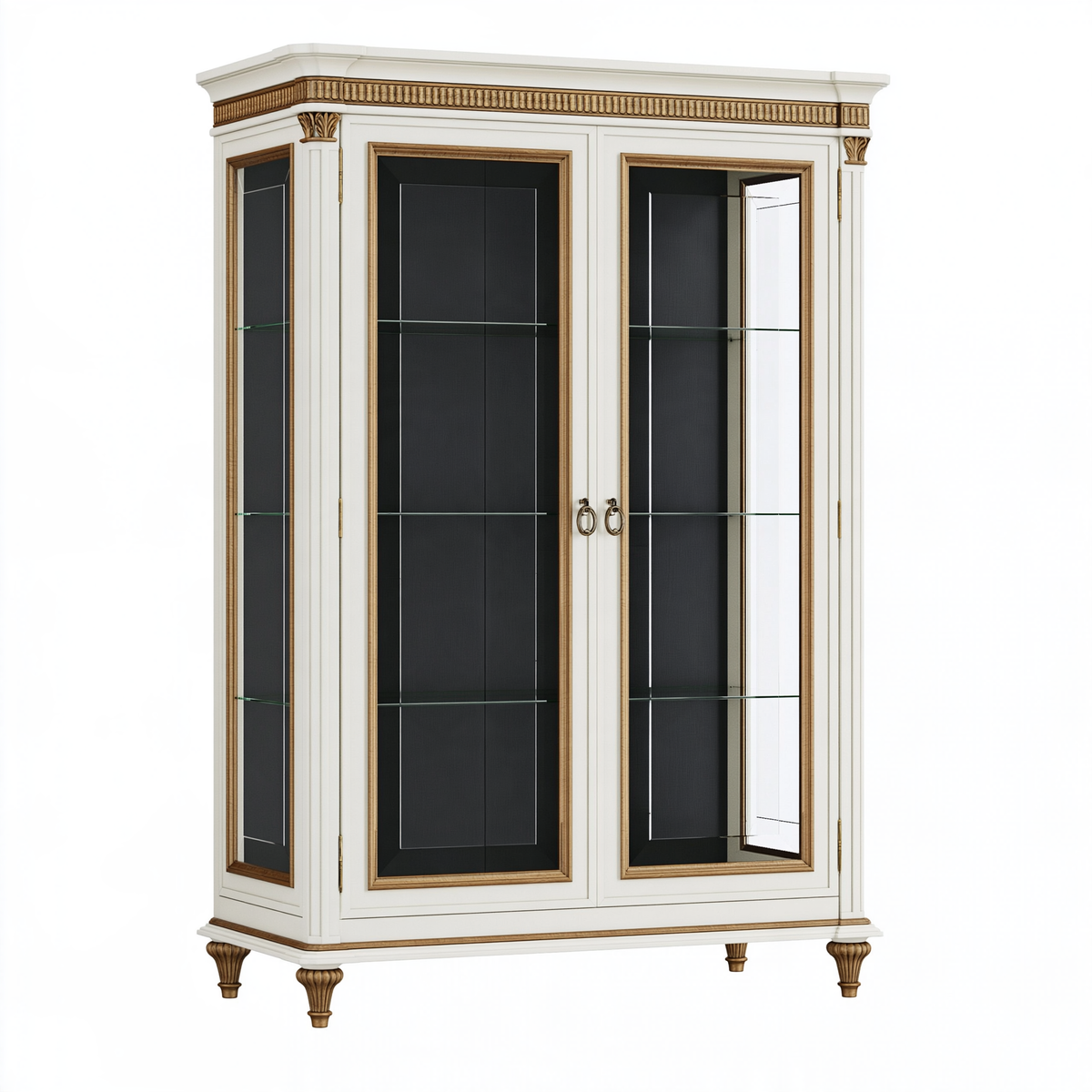 Vetrina 120 x 45 x 210 cm in legno e vetro bianco e oro - stile classico a 2 ante