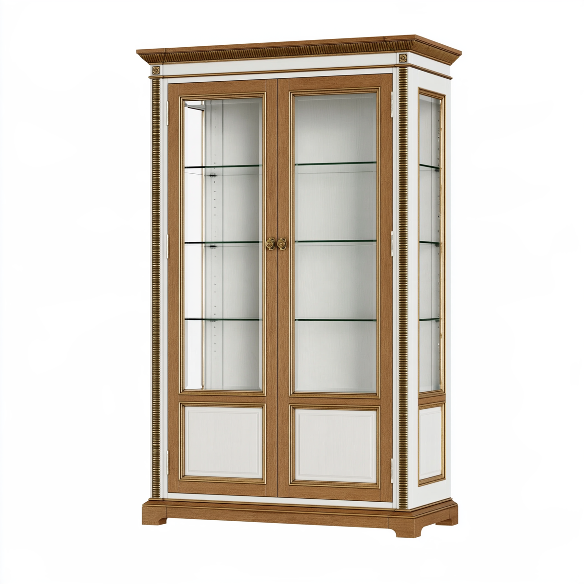 Vetrina 100 x 45 x 200 cm in legno e vetro marrone bianco stile classico